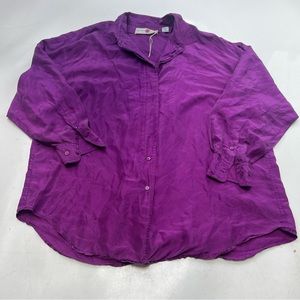1980s vintage women’s  purple silk  button down shirt L L80-14